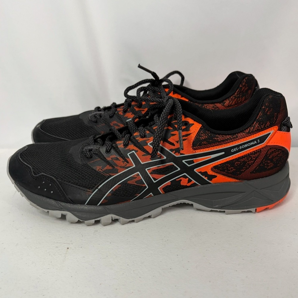 ASICS Gel-Sonoma 3 Mens Trail Running Shoes Black Orange T724N Size 11 Athletic